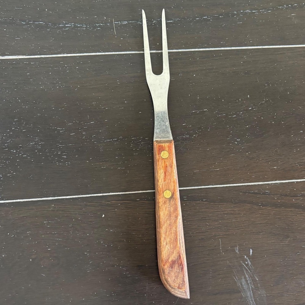 Vintage | Stainless Steel | Meat Carving Fork | Wood Handle | Made‎ in USA
